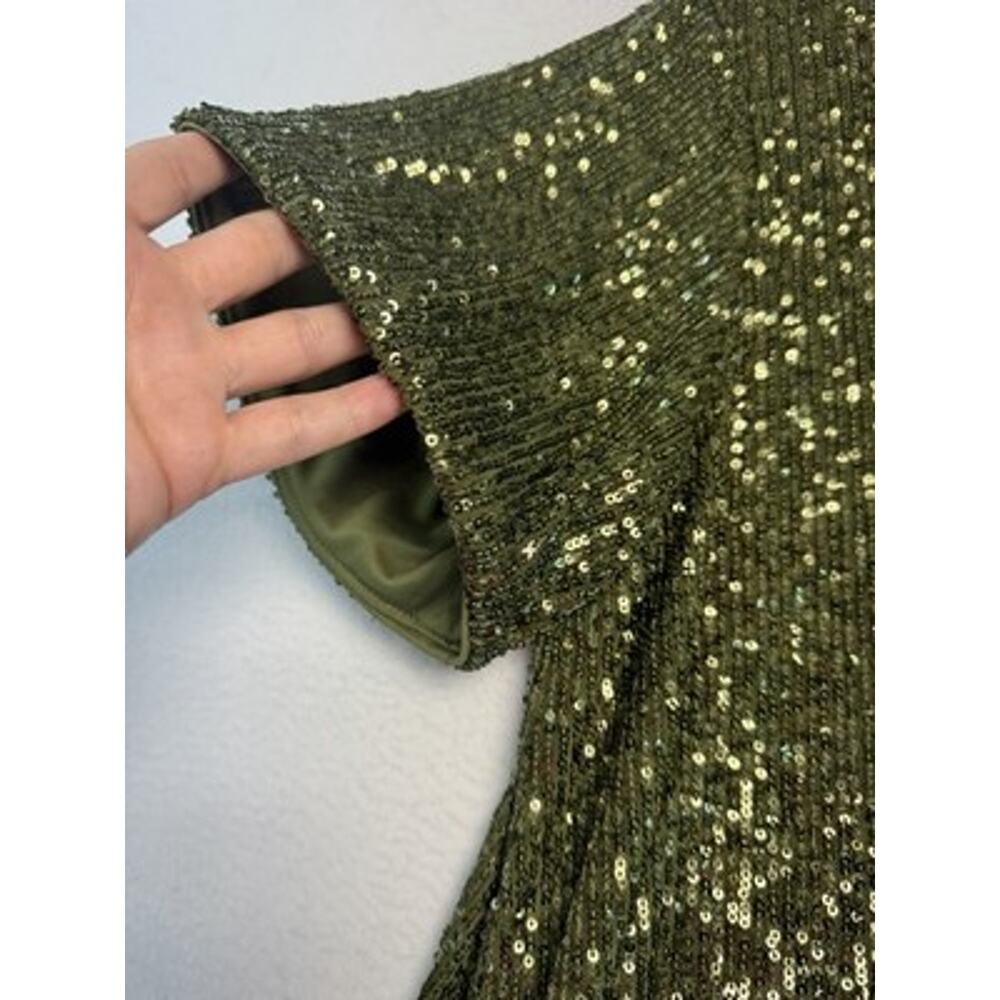 Womens Cato‘S Green Sequin Short Sleeved Party Blouse 14/16 Holiday Glamour ￼ - Picture 3 of 12